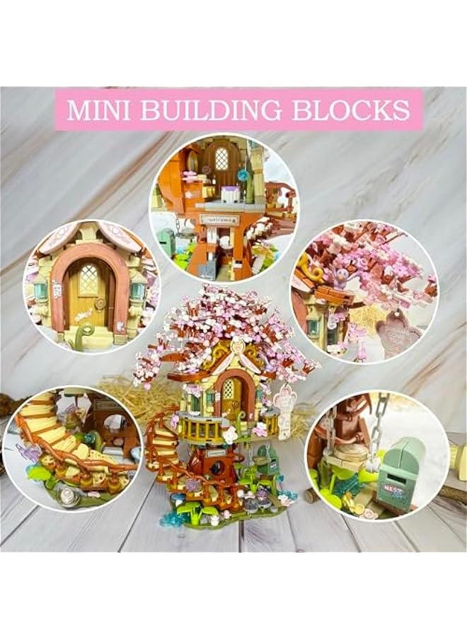 Generic - Mini Cherry-Blossom-Treehouse Building Blocks Set- Icons Japanese Bonsai Sakura Tree House Flower Construction Building Blocks Collection Set 1149 PCS for Adults and Famliy - Image 1