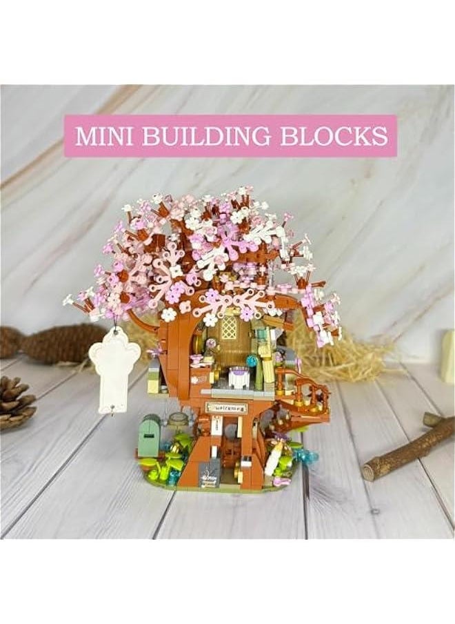 Generic - Mini Cherry-Blossom-Treehouse Building Blocks Set- Icons Japanese Bonsai Sakura Tree House Flower Construction Building Blocks Collection Set 1149 PCS for Adults and Famliy - Image 1