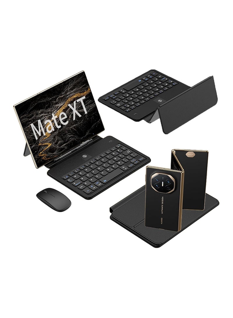 General Compatible Mobile Office Keyboard Kit for Huawei Mate XT, Full Leather Keyboard + Stylus + Wireless Bluetooth Mouse, Huawei Mate XT Ultimate Kit Sleeve 