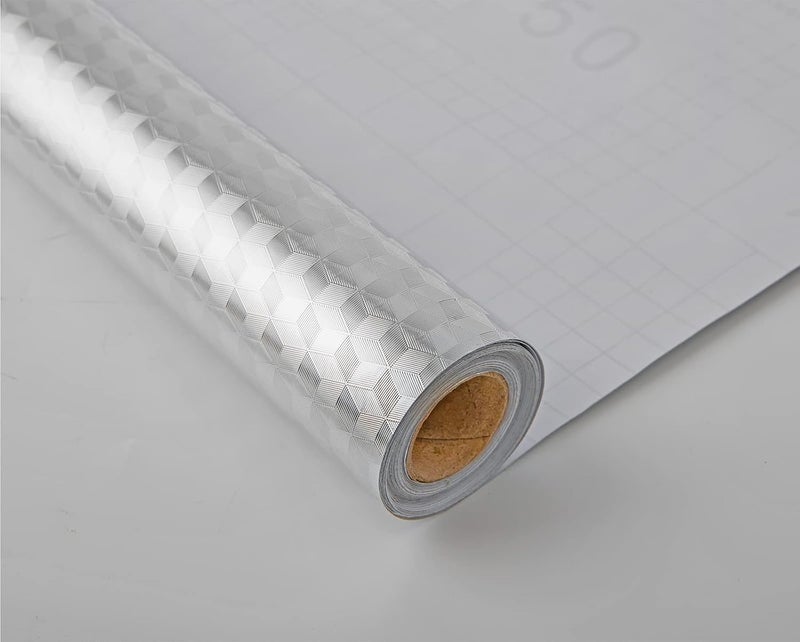 Bloss Kitchen Backsplash Oil Proof WallpaperSelfAdhesive Aluminum Foil Heat Resistant Stainless Steel Contact Sticker for Countertop Drawer Liner Shelf Liner 157 x 7873D Cube - Image 1
