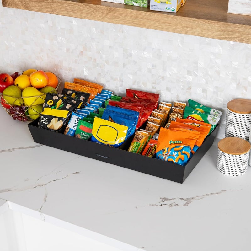 Mind Reader Snack Tray, Countertop Organizer, Snack Tray, Pantry, Breakroom, Kitchen, 24" L x 12" W x 3.25" H, Black - Image 2