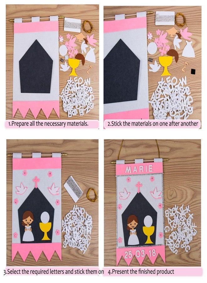 Horsdo First Communion Banner Kit 9 x 14 Inches Felt Holy Communion Banner First Communion Grapes Craft 1st Communion Banner Kit for Church Sunday School Boys Girls DIY Catholic (Pink) - Image 4