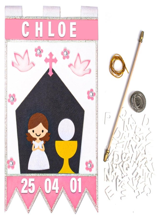 Horsdo First Communion Banner Kit 9 x 14 Inches Felt Holy Communion Banner First Communion Grapes Craft 1st Communion Banner Kit for Church Sunday School Boys Girls DIY Catholic (Pink) - Image 1