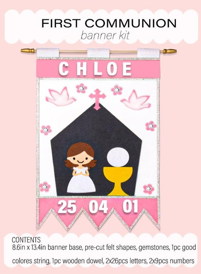 Horsdo First Communion Banner Kit 9 x 14 Inches Felt Holy Communion Banner First Communion Grapes Craft 1st Communion Banner Kit for Church Sunday School Boys Girls DIY Catholic (Pink) - Image 2