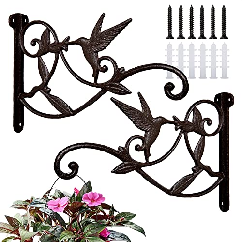 FLORWOD 2pcs Plant Hangers Outdoor Heavy Duty for Wall 10 Inch, Decorative Plant Bracket Lantern Hooks Rustic Iron, Hummingbird Style - Image 1