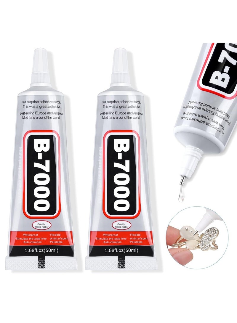 B-7000 Super Glue,Industrial Strength Adhesive B7000 Glues Paste for Rhinestones Crafts, Clothes Shoes, Fabric, Jewelry Making, Cell Phones, Tablet, Wood, Rubber, Leather Textile (2x50 ml/2.1 oz) - Image 1