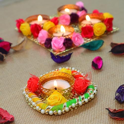Jaipur Ace Traditional Ethnic Tea Light Holders | Handmade Unique Candle Holders for Home Decoration | Perfect for Diwali, Ganesh Chaturthi, Laxmi Pooja, Mandir, Table & Festive Décor (Set of 5) - Image 3