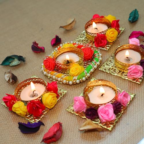 Jaipur Ace Traditional Ethnic Tea Light Holders | Handmade Unique Candle Holders for Home Decoration | Perfect for Diwali, Ganesh Chaturthi, Laxmi Pooja, Mandir, Table & Festive Décor (Set of 5) - Image 2