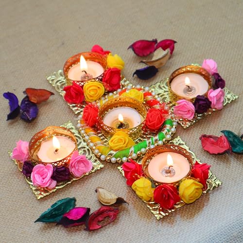 Jaipur Ace Traditional Ethnic Tea Light Holders | Handmade Unique Candle Holders for Home Decoration | Perfect for Diwali, Ganesh Chaturthi, Laxmi Pooja, Mandir, Table & Festive Décor (Set of 5) - Image 1