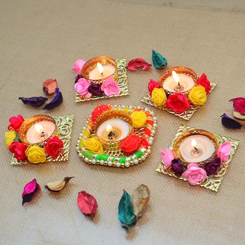 Jaipur Ace Traditional Ethnic Tea Light Holders | Handmade Unique Candle Holders for Home Decoration | Perfect for Diwali, Ganesh Chaturthi, Laxmi Pooja, Mandir, Table & Festive Décor (Set of 5) - Image 5