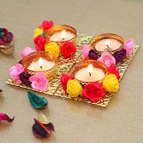 Jaipur Ace Traditional Ethnic Tea Light Holders | Handmade Unique Candle Holders for Home Decoration | Perfect for Diwali, Ganesh Chaturthi, Laxmi Pooja, Mandir, Table & Festive Décor (Set of 5) - Image 4