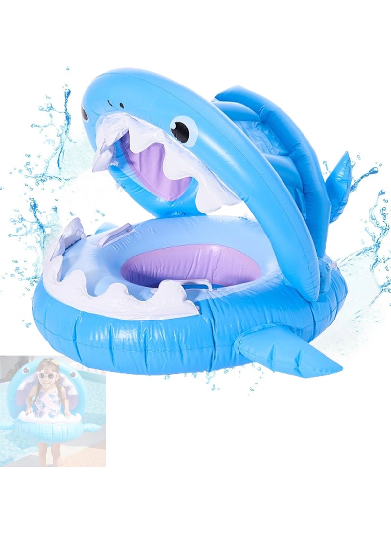 VUCATIN Baby Pool Float with Canopy Inflatable Baby Swimming Ring with Sunshade Infant Swim Pool Boat for Outdoor Activity Summer Water Toys for Kids Toddlers Girls Boys (Blue) - Image 1