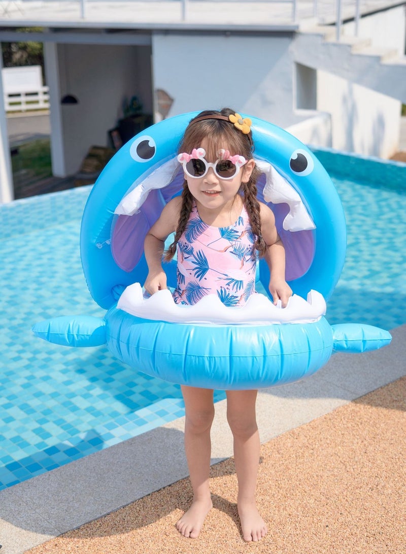 VUCATIN Baby Pool Float with Canopy Inflatable Baby Swimming Ring with Sunshade Infant Swim Pool Boat for Outdoor Activity Summer Water Toys for Kids Toddlers Girls Boys (Blue) - Image 2