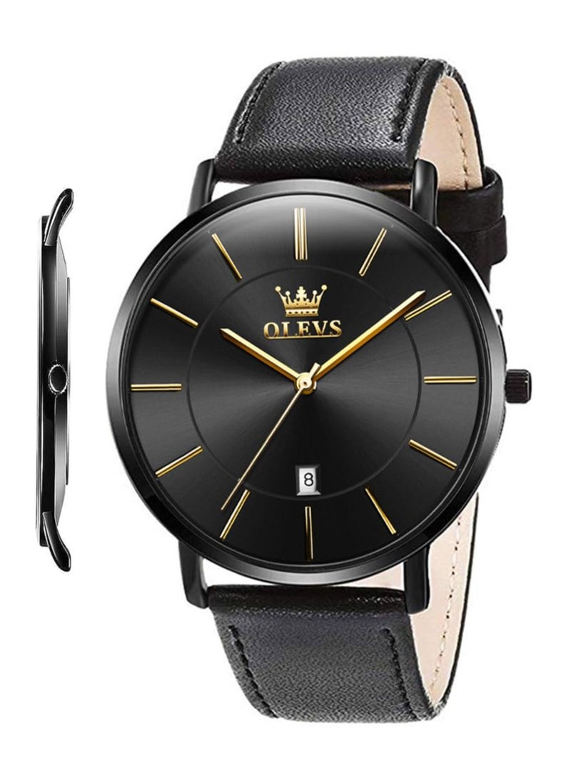 OLEVS Mens Watches Minimalist Ultra Thin Fashion Casual Analog Quartz Date Watch Waterproof Slim Simple Big Face Dress Wrist Watch with Retro Leather Band for Men - Image 1