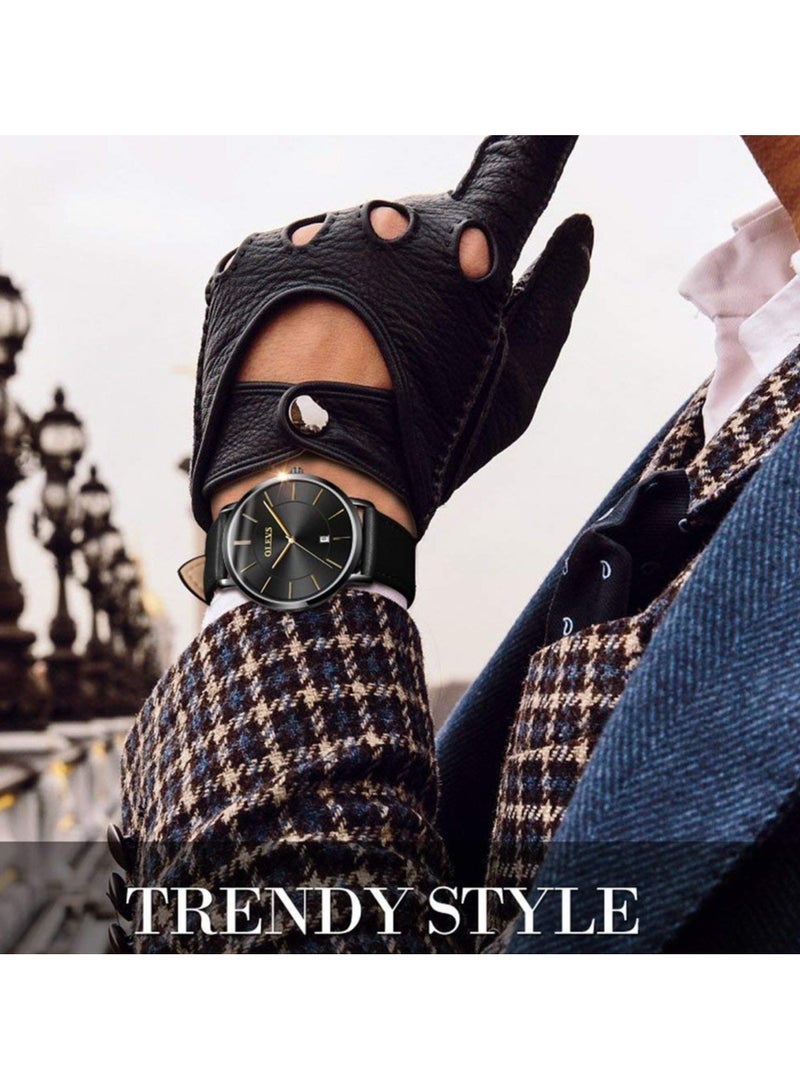 OLEVS Mens Watches Minimalist Ultra Thin Fashion Casual Analog Quartz Date Watch Waterproof Slim Simple Big Face Dress Wrist Watch with Retro Leather Band for Men - Image 2