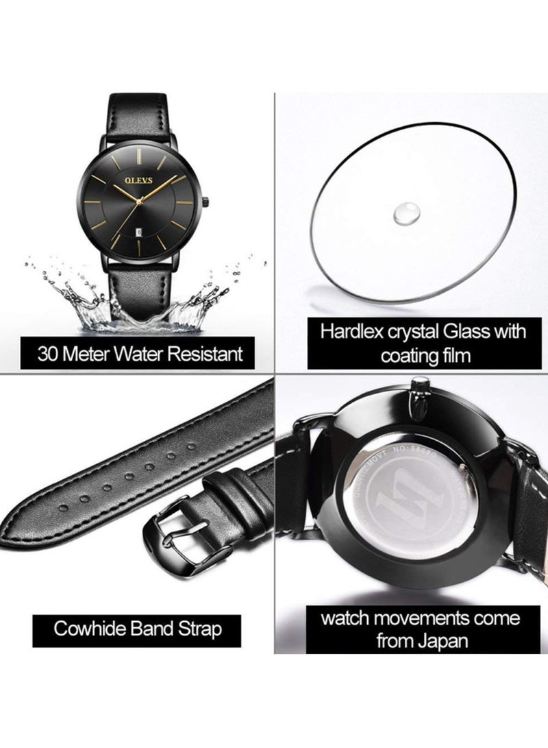 OLEVS Mens Watches Minimalist Ultra Thin Fashion Casual Analog Quartz Date Watch Waterproof Slim Simple Big Face Dress Wrist Watch with Retro Leather Band for Men - Image 3