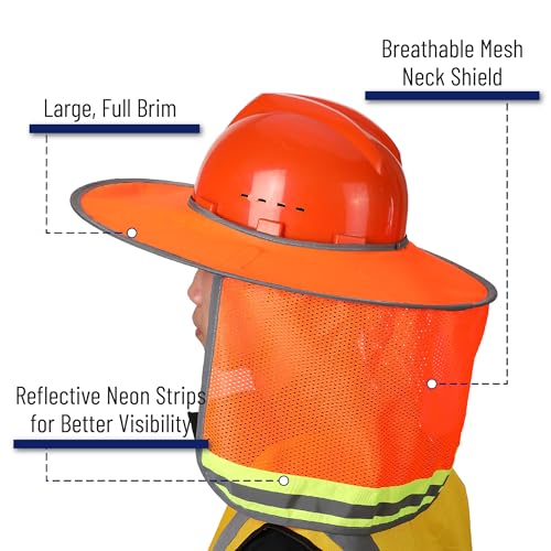 UNCO- Hard Hat Sun Shield, Orange, Full & Standard Brim Mesh Sunshade High Visibility Reflective, Hard Hat Sun Shade, Hard Hat Accessories, Hard Hat Visor, Hard Hat Shade, Hard Hat Neck Shade - Image 3