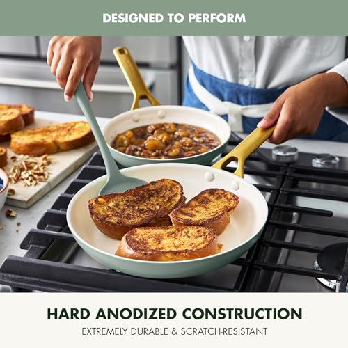 GreenPan Nonstick Reserve Pro 10 12 Frying Pan Set NSF Certified Ceramic Hard Anodized PFASFree Skillets Stainless Steel Handles Oven Dishwasher Safe Moss Green - Image 3
