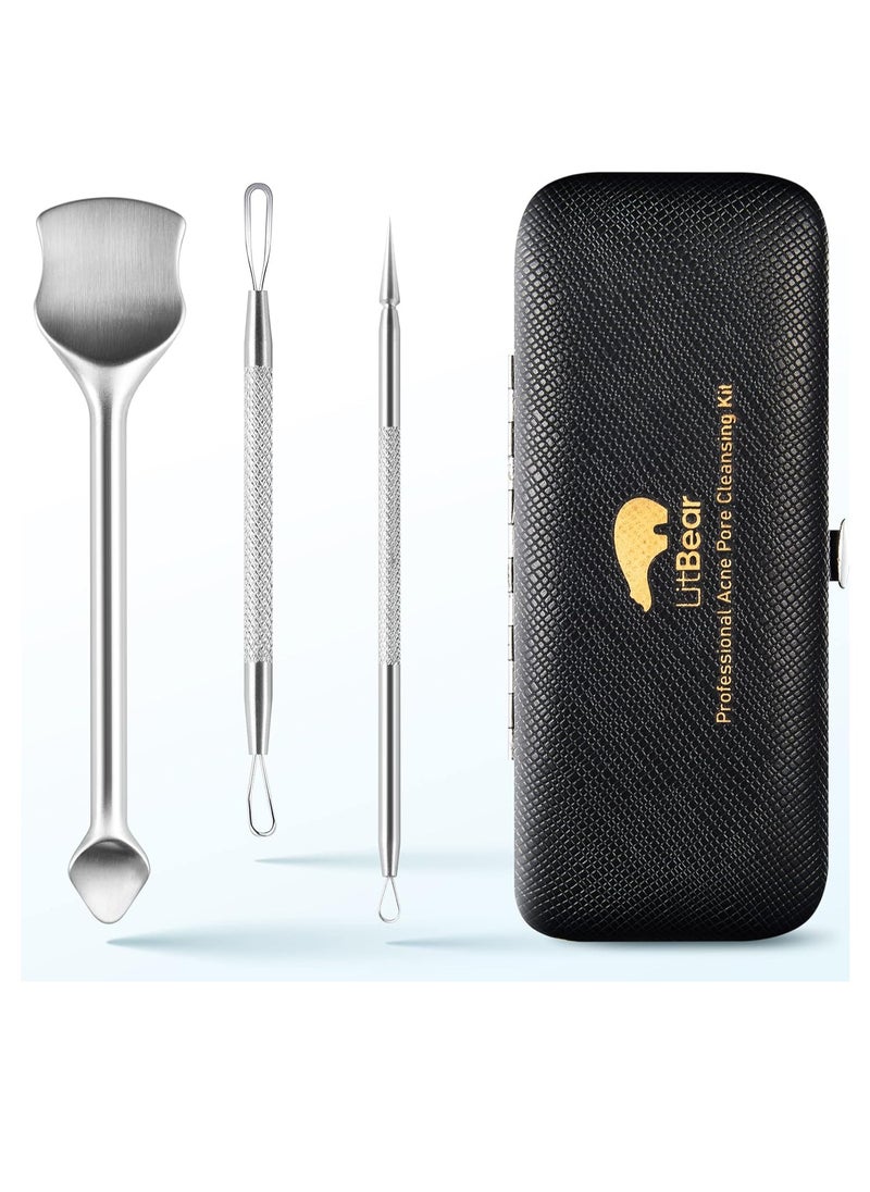 LitBear LitBear Pore Prep Tool, Blackhead Remover Pimple Popper Tool Kit, Stainless Steel Blackhead Extractions Tool for Acne, Whitehead Popping, Blemish, Comedone  - Image 1
