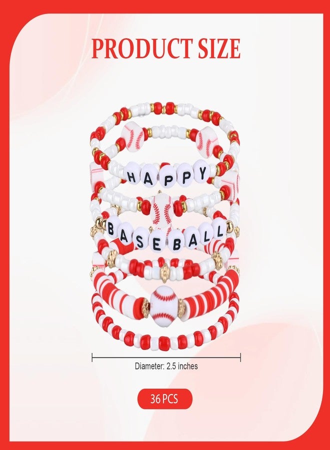 DONQTWAY 36 Pcs Baseball Bracelets Baseball Party Favors Stackable Beaded Bracelet for Game Day Team Bracelets,Baseball Mom Christmas Ornaments Cheer Bracelet Gifts Sports Fan Stuff Accessories - Image 2