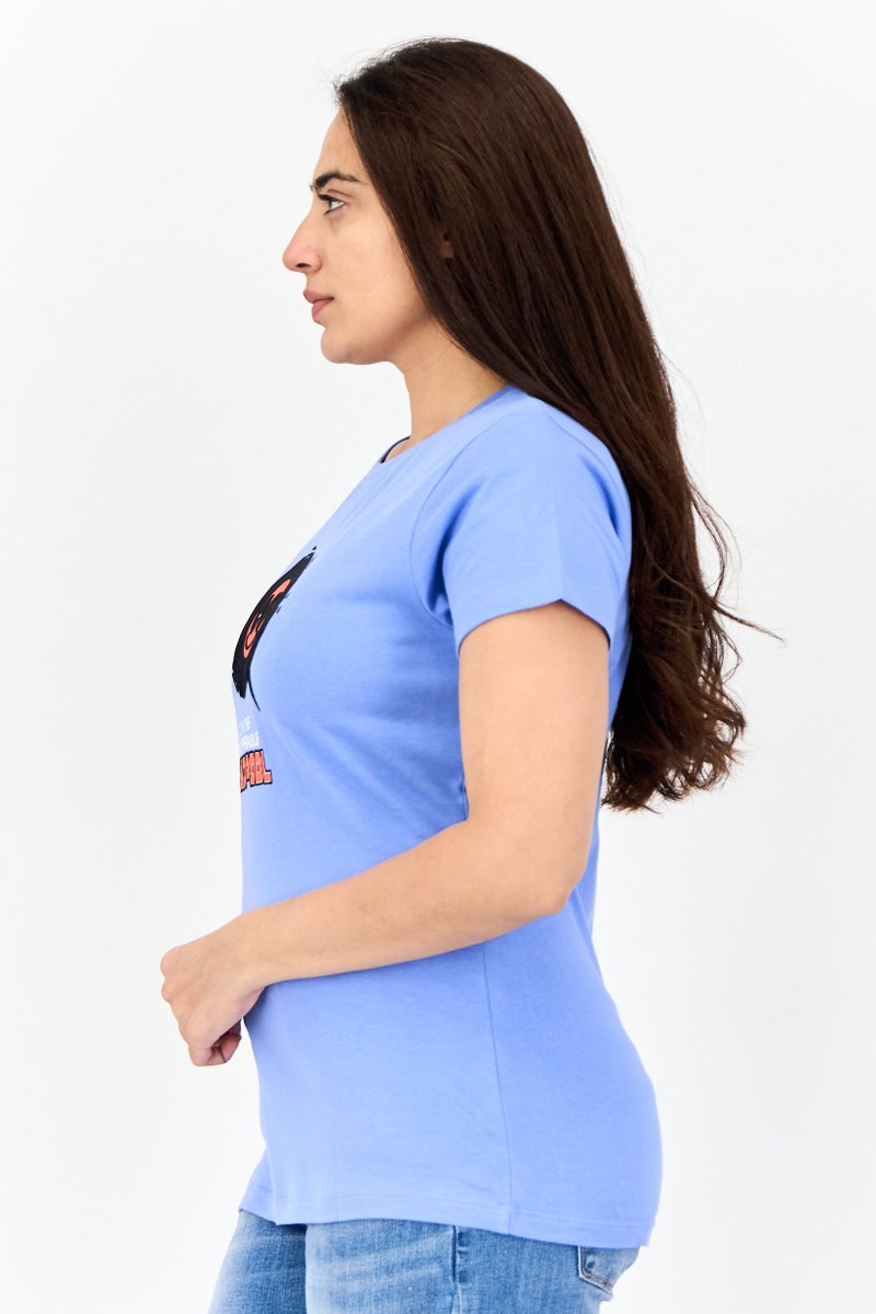 MARVEL Women Crew Neck Short Sleeves Dead Pool T-Shirt, Blue - Image 3