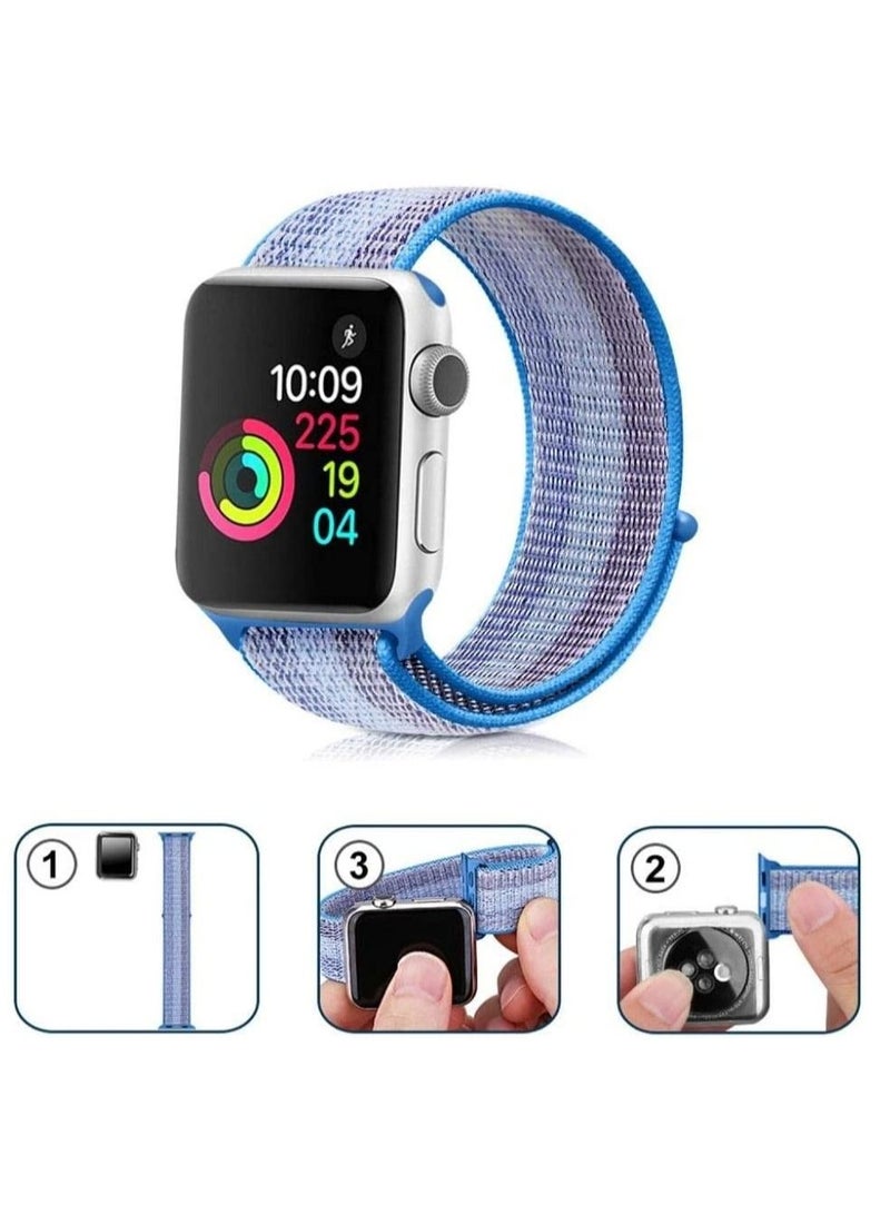 VITION Nylon Sport Band for Apple Watch 45mm 44mm 42mm , Soft Replacement Strap for iWatch Series (Blue Strip)  - Image 3