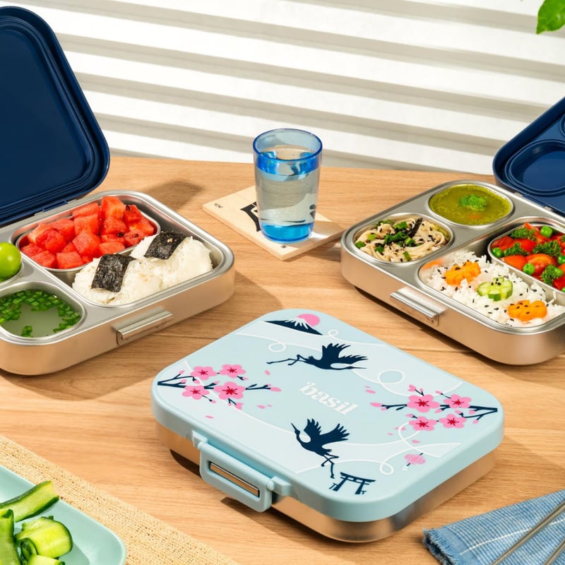 BASIL Bento Box Quad Plus – 4 Compartment Stainless Steel Lunch Box (1020ml) with BPA-Free Lid | Leak-Proof Tiffin for Kids & Adults | Premium Lunch Box for School, Office & Picnic – Indigo Zen - Image 3