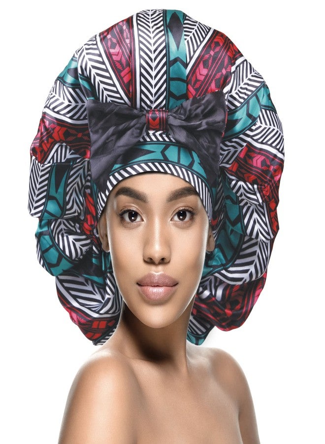 Donna Jumbo Bow Ribbon Bonnet 1pc Satin Bonnet for Sleeping Removable Reversible Bow Ribbon for Women with Curly Hair, Crochet Hairstyles Silk Hair Accessories Shower Cap Aztec Pattern - Image 1