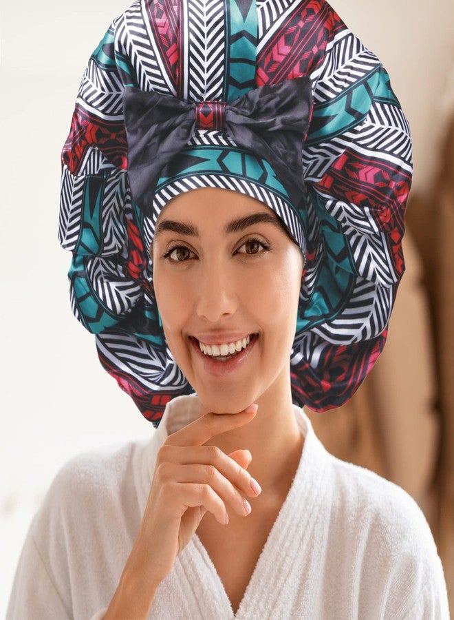 Donna Jumbo Bow Ribbon Bonnet 1pc Satin Bonnet for Sleeping Removable Reversible Bow Ribbon for Women with Curly Hair, Crochet Hairstyles Silk Hair Accessories Shower Cap Aztec Pattern - Image 4