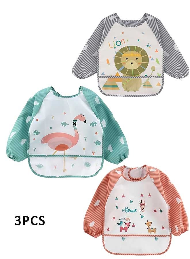 Super ZYouth 3 Pack Baby Long Sleeve Bibs, Waterproof Toddler Feeding Smock for 1-3 Years with Catch-All Pocket, Full Coverage Apron for Eating, Painting, Outdoor Play, Beach & Camping - Image 3