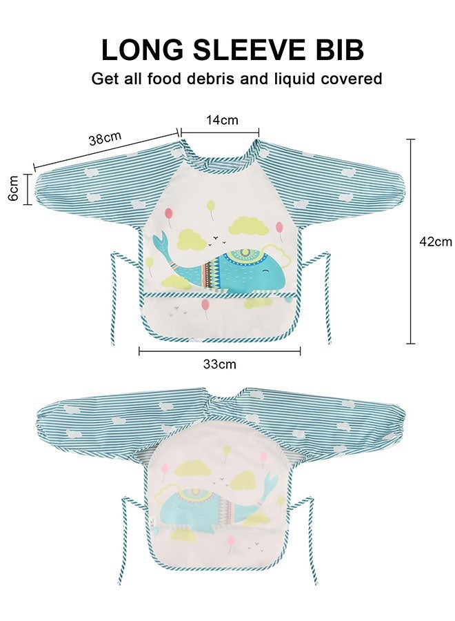 Super ZYouth 3 Pack Baby Long Sleeve Bibs, Waterproof Toddler Feeding Smock for 1-3 Years with Catch-All Pocket, Full Coverage Apron for Eating, Painting, Outdoor Play, Beach & Camping - Image 5