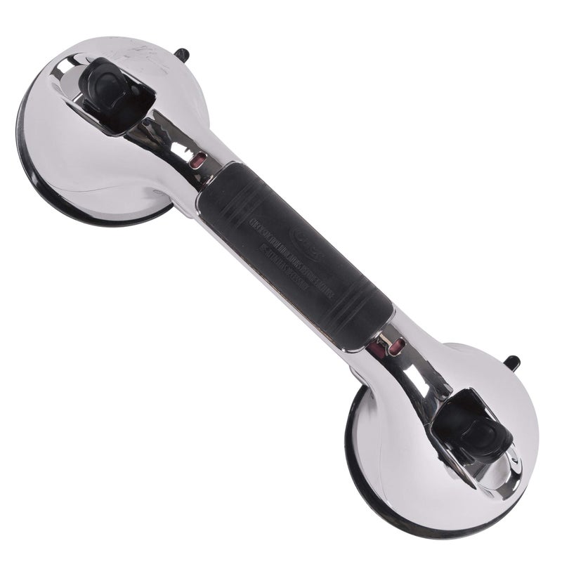 CAREX Ultra Grip Shower Grab Bar Shower Handle and Bathroom Bar 12 Inch Safety Bar With Dual Locking Suction Cups For Bathtubs and Showers Chrome
