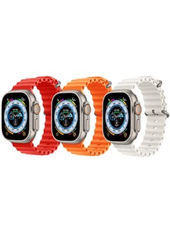 IAF Silicone Ocean Band Strap for Apple Watch Ultra 8 49mm Set of 3, Red, Orange, Snow White 