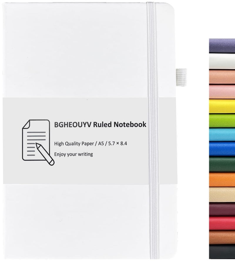 BGHEOUYV Notebook Journal, College Ruled Notebook Lined A5 160 Pages,Hard Cover Journals for Writing, Notebooks for Work Office School Women Men,5.7 inches x 8.4 inches(White) - Image 1