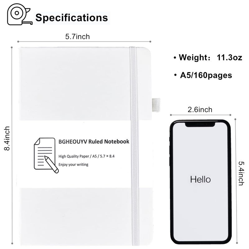 BGHEOUYV Notebook Journal, College Ruled Notebook Lined A5 160 Pages,Hard Cover Journals for Writing, Notebooks for Work Office School Women Men,5.7 inches x 8.4 inches(White) - Image 2