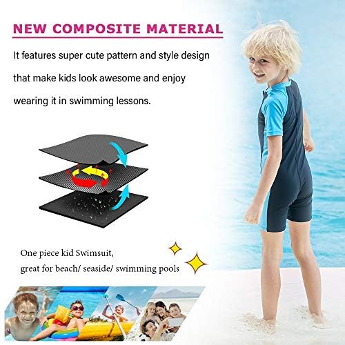 karrack Girls and Boys One Piece Rash Guard Swimsuit Kid Water Sport Short Swimsuit UPF 50+ Sun Protection Bathing Suits Black- Blue (Size 8-10Years) - Image 3