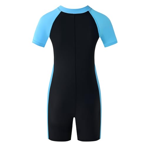 karrack Girls and Boys One Piece Rash Guard Swimsuit Kid Water Sport Short Swimsuit UPF 50+ Sun Protection Bathing Suits Black- Blue (Size 8-10Years) - Image 2