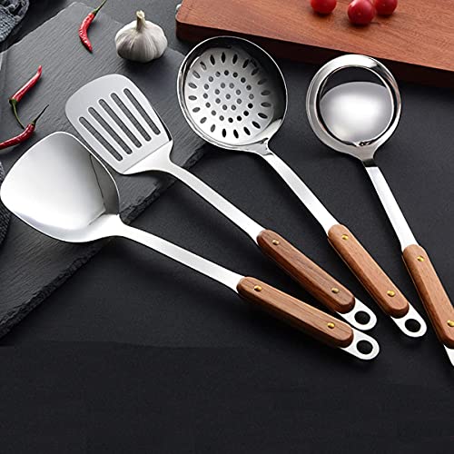pepplo® Ladle & Slotted Spatula & Skimmers Tool Set, Best Turner, 304 Stainless Steel with Heat Resistant Wooden Handle Wok Utensils for Daily Use, 14Inch (Set of 3PCS) - Image 2