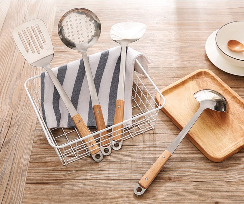 pepplo® Ladle & Slotted Spatula & Skimmers Tool Set, Best Turner, 304 Stainless Steel with Heat Resistant Wooden Handle Wok Utensils for Daily Use, 14Inch (Set of 3PCS) - Image 5