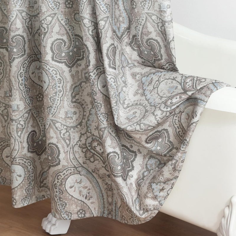 BESTRIPES Fabric Shower Curtain, Taupe and Blue Paisley Print Shower Curtains for Bathroom, 72" W x 72" H - Image 5