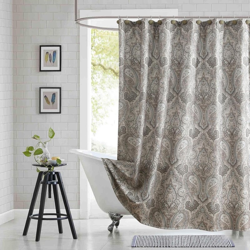 BESTRIPES Fabric Shower Curtain, Taupe and Blue Paisley Print Shower Curtains for Bathroom, 72" W x 72" H - Image 1