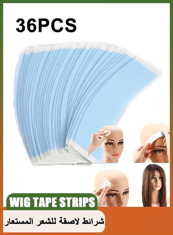 Happy D 36 Pcs Wig Tape Strips, Water-Proof Strong Adhesive Double Sided Lace Wigs Tape, Wig Sticky Tape for Toupee Lace Front Wig Strong Hold Waterproof Strips(Blue Color (1/4)) - Image 1