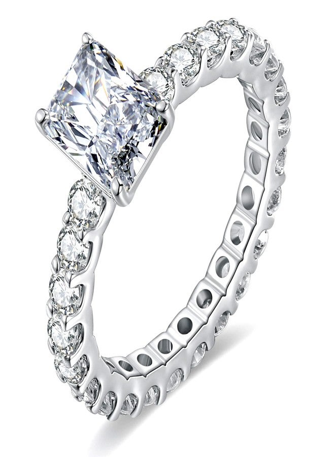 MDFUN 5A+ Cubic Zirconia Engagement Ring for Women 18K White Gold Radiant Cut Travel Wedding Promise Rings for Her Bride- Size 8 - Image 1