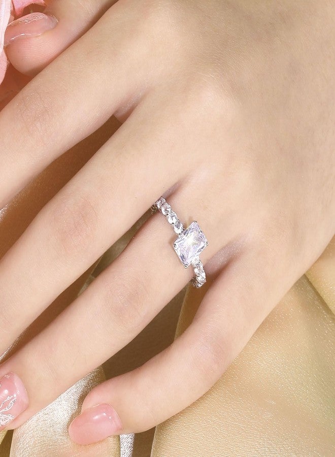 MDFUN 5A+ Cubic Zirconia Engagement Ring for Women 18K White Gold Radiant Cut Travel Wedding Promise Rings for Her Bride- Size 8 - Image 3