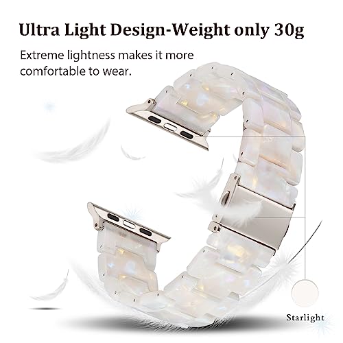 V-MORO Resin Bands Compatible with Apple Watch Series 11/10 Band 46/45/44/42mm Starlight Buckle Fashion Lightweight iPhone Watch Strap Wristband for iwatch Series 9/8/7/SE/6/5/4/3/2/1(Aurora Whtie) - Image 2