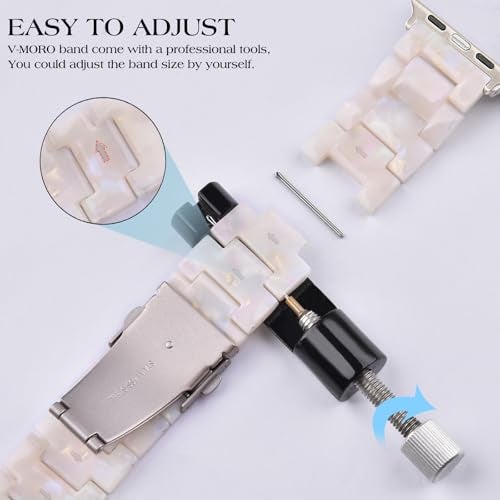 V-MORO Resin Bands Compatible with Apple Watch Series 11/10 Band 46/45/44/42mm Starlight Buckle Fashion Lightweight iPhone Watch Strap Wristband for iwatch Series 9/8/7/SE/6/5/4/3/2/1(Aurora Whtie) - Image 5
