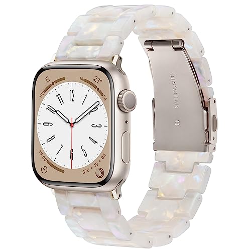 V-MORO Resin Bands Compatible with Apple Watch Series 11/10 Band 46/45/44/42mm Starlight Buckle Fashion Lightweight iPhone Watch Strap Wristband for iwatch Series 9/8/7/SE/6/5/4/3/2/1(Aurora Whtie) - Image 1