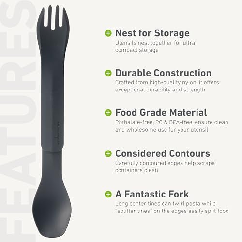 humangear GoBites Duo | Travel & Camping Utensils | Portable & Convertible Dining Ware | Multi-Functional Spork, Gray - Image 4