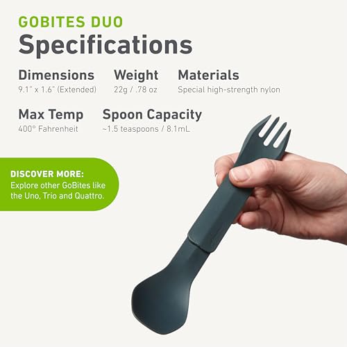 humangear GoBites Duo | Travel & Camping Utensils | Portable & Convertible Dining Ware | Multi-Functional Spork, Gray - Image 5