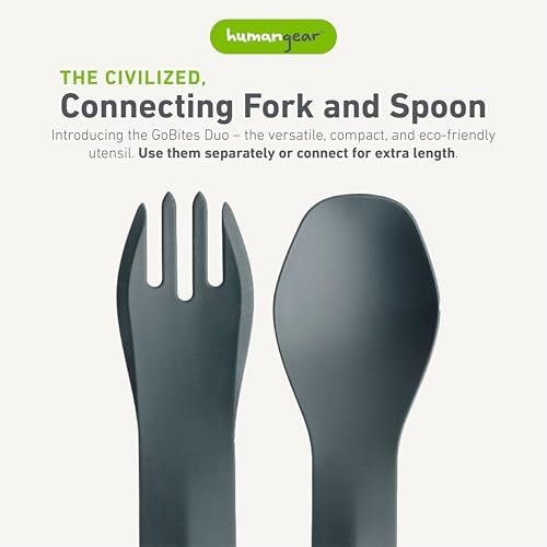 humangear GoBites Duo | Travel & Camping Utensils | Portable & Convertible Dining Ware | Multi-Functional Spork, Gray - Image 2